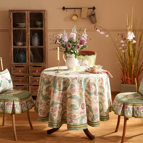patdrea Designer Vintage Green Round Tablecloth,Linen Leaves Floral Pattern Table Cloth,Decor Table Cover for Kitchen Dining Christmas,Tea Party,Thanksgiving,Tea Party,Diameter 67"-Cecilia a - color: Cecilia a, size: 67" (Round)