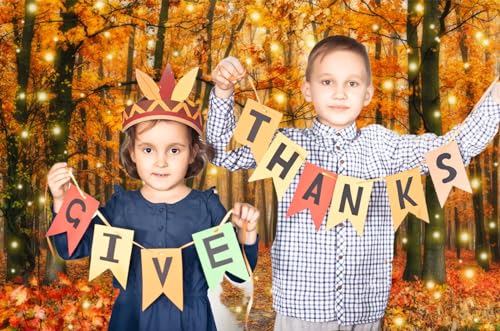 Fall Forest Thanksgiving Backdrop for Photography Autumn Maple Leave Gold Glitter Photo Backdrop Fall Natural Landscape Background Thanksgiving Harvest Event Banner Decor Studio Prop 10x8ft - color: NWH21171