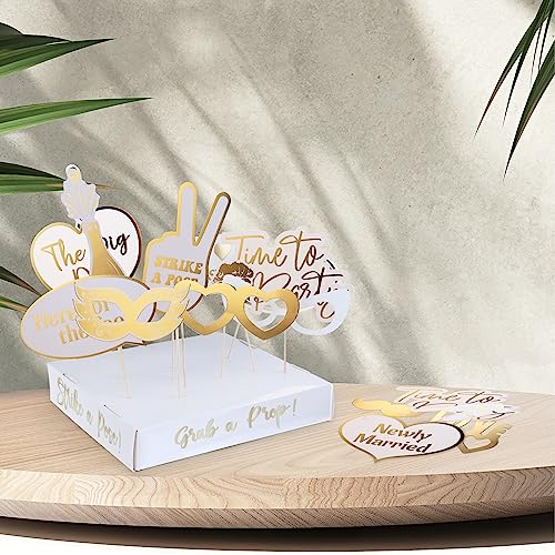 SOUL SHIFT 60PCs Fully Assembled Wedding Photo Booth Props - Prop Stand - Gold Signs - Elegant Wedding & Reception Party Supplies- Funny Wedding Props -Gold Foil Print – Bridal PhotoBooth