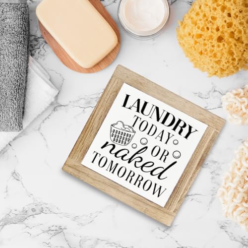 Funny Laundry Sign, Laundry Today or Naked Tomorrow Sign, Farmhouse Washing Room Decor, Decorative Wooden Table Signs, Farmhouse Decoration for Home Laundries Room Shelf Desk Table - color: Color18