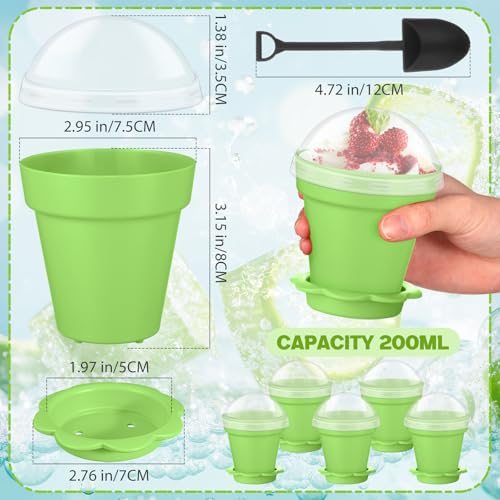 Honeydak 25 Pack Flowerpot Dessert Cup Plastic Cake Cups with Lid Shovel Spoon Mini Flower Pot Dessert Cups Ice Cream Yogurt Cupcake Holder Containers for Birthday Party Supplies DIY Baking (Green) - color: Green