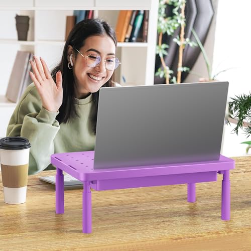 WALI Computer Monitor Stand with Storage, Desk Monitor Riser 3 Height Adjustable, Laptop Riser with Airflow Vents, Desk Organizer for Computer, Laptop, Printer (PTT002-V), 1 Pack, Violet - color: Violet, size: 14.6" * 9.3" with Drawer