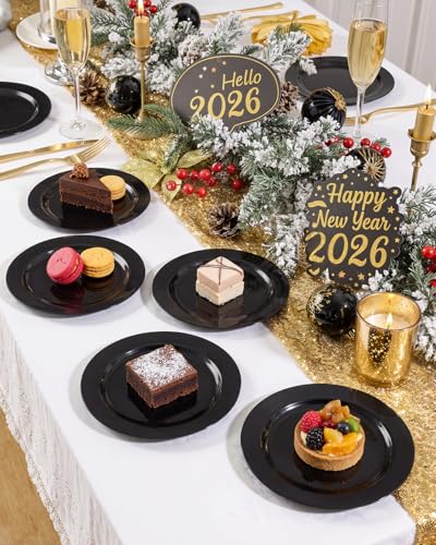 bUCLA 100 Pieces Black Plastic Plates - 6.25 inch Disposable Dessert/Salad/Appetizer/Small Cake Plates for Party, Graduation & New Year - color: 6.25Inch-100pcs-Black