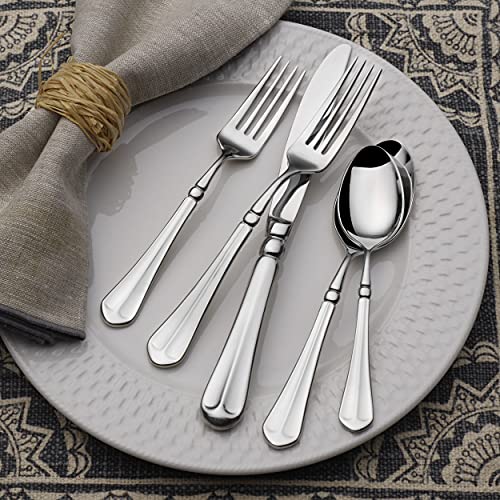 Mikasa French Countryside Flatware Set for 12, 65 Piece 18/10 Stainless Steel Silverware with Elegant Scroll Design and Serving Utensils, Durable Dinnerware Service - size: 65 Piece Set, style: French Countryside