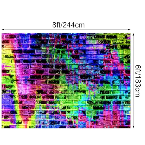 SmoothNovelty 8x6ft Colorful Brick Wall Backdrop Graffiti Photography Backdrops 80's 90's Hip Hop Disco Birthday Graduation Themed Party Retro Block Portrait Photo Studio Props Decorations Banner