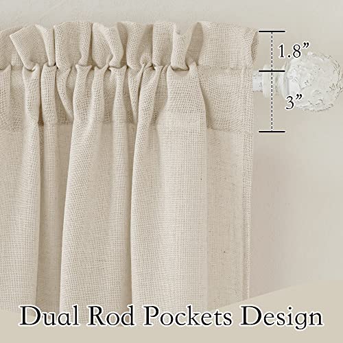 RYB HOME Semi Sheer Curtains 63 inches Long, Half Privacy Linen Textured Living Room Bedroom Curtains, Farmhouse Boho Curtains for Kitchen, Beige, W 52 x L 63 inch Long, 1 Pair - color: Beige, size: 52"W x 63"L (Pack of 2)