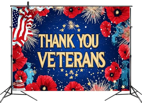 LB 7x5ft Veterans Day Backdrop American Memorial Day Thank You Veterans Background for Photography Red White and Blue Patriotic Banner Photoshoot Photo Booth Props - color: Blue, size: 7'Wx5'L