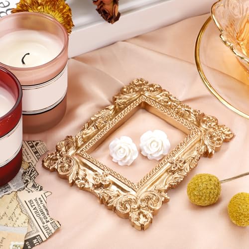 Yalikop 10 Pcs Vintage Mini Picture Frames Small Antique Resin Photo Frame Wall Hanging for DIY Jewelry Display Photography Christmas Photo Holiday Party Decoration (Gold) - color: Gold