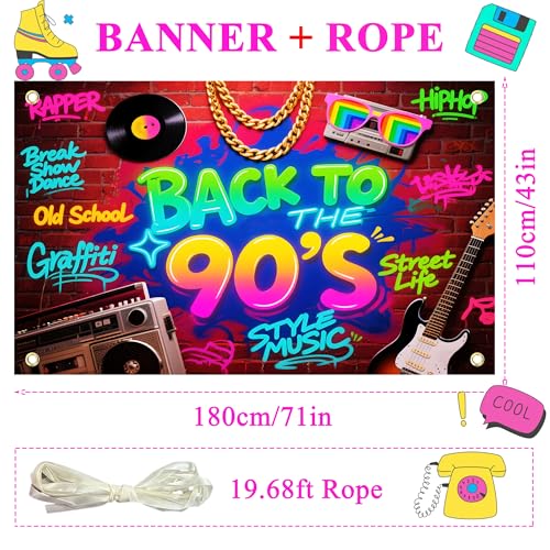 90s Backdrop for Photoshoot 5.9x3.6 Ft Back to The 90s Party Decorations Hip Hop Graffiti Banner Brick Wall Photography Background 90'S Themed Party Decoration Booth Props - color: 90s, size: 6x4 Ft