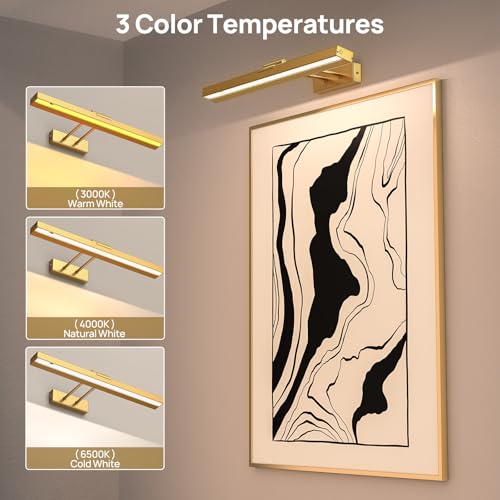 PESUTEN Picture Light Battery Operated, 16in Wireless Art Light for Paintings CCT Dimmable Recharging Battery Picture Light with Remote Control for Gallery Dartboard Art Bedroom Bathroom 2pcs Gold - color: 2pcs gold