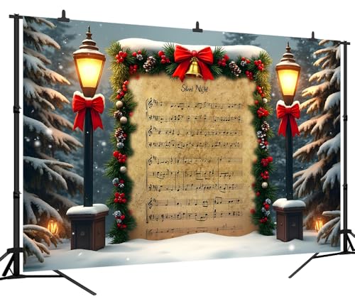 Christmas Photography Backdrop 7x5FT Winter Wonderland Xmas Music Snow Scene Photography Background Festival Party Decorations Holiday Photo Banner - color: Christmas Photography Background