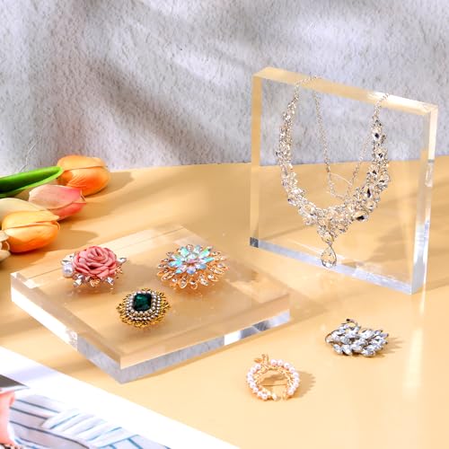 2 Pack 6 x 6 x 1 Inch Clear Acrylic Display Blocks | Polished Square Cube Riser Stand for Jewelry, Collectibles, Trophy, and Cake Decor
