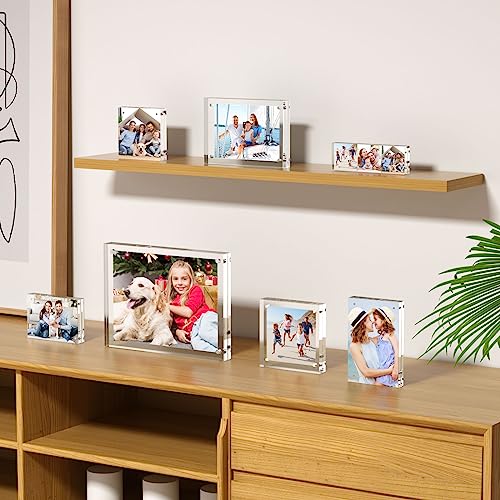 AITEE 4x6 Acrylic Picture Frames 3 Pack, 20% Thicker Block, Clear Picture Frames Freestanding Double Sided Magnetic Acrylic Lucite Frameless Transparent Square Frame Gift for Desktop Display - size: 4x6