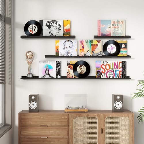 FLYJOE Picture Ledge Shelf, Floating Shelves Set of 2, 36 Inches Nursery Book Shelves for Toys Storage, Kids Bookshelf Wall Mounted for Living Room Bedroom Decor Books Photo Frames, Black - color: Black, size: 36'', Set of 2