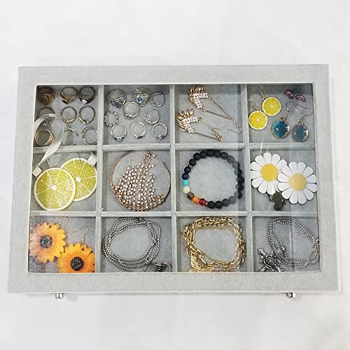 Removable 12 Grids Bracelet Organizer Box Ice Velvet Clear Lid Bangle Jewelry Tray Display Case Grey - color: 12 Grids