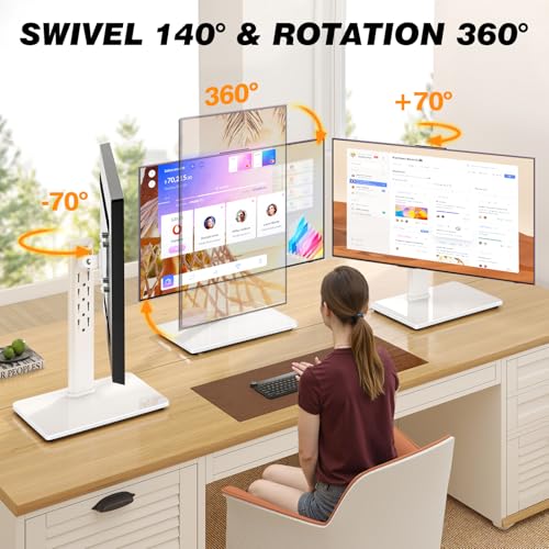 TAVR Furniture Single Monitor Stand VESA Mount for 13-32 Inch Screens, Free-Standing Monitor Riser with Swivel Tilt Rotation Height Adjustable, Universal Desk Stand up to 44lbs, White - color: White, size: Single Monitor