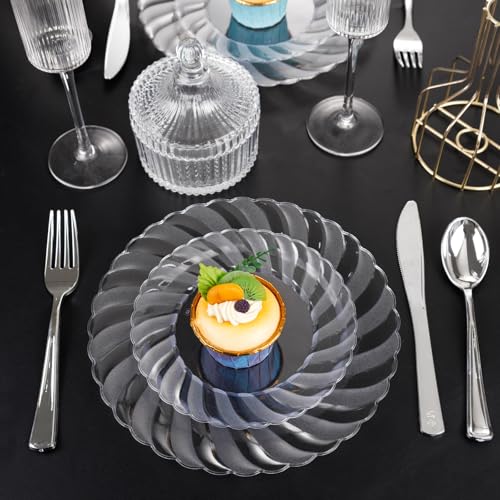 U-QE 100 Pieces Clear Plastic Plates-6 Inch Plastic Dessert Plates Disposable - Washable & Reusable - Premium Hard Clear Plates Fancy Disposable Heavy Duty Plastic Plates for Party,Weddings and Events - color: 6Inch-100pcs-Clear