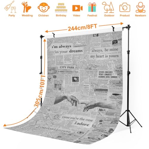 Photography Newspaper Backdrop Photography Background Heart Vintage Newspaper Collage Romantic Typography Black White for Photoshoot Portrait Photo Studio Video Prop Birthday Party Booth Decor 10x8ft - color: Color10