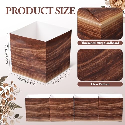 Gilprop 10 Pcs Rustic Wood Grain Paper Flower Boxes 7 Inch Farmhouse Baby Shower Wedding Table Centerpieces Wood Display Cube Planter Blocks for Wedding Baby Shower Gender Reveal Party Decoration - color: Rustic, style: Wood Grain
