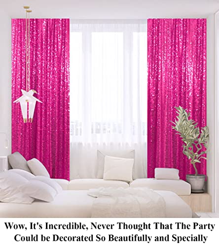 Partisout Sequin Backdrop Curtain 2pcs 2ftx7ft Hot Pink Sequence Background Party Sparkle 84inches Long Fuchsia Glitter Curtains 7FT Wedding Photo Fabric Backdrops - color: Hot Pink, size: 2ftx7ftx2pcs
