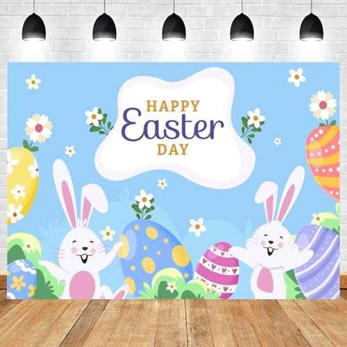 5x3ft Happy Easter Day Backdrop Bunny Colorful Eggs Background Spring Floral Photo Backdrop for Easter Party Decorations Kids Birthday Photo Booth Props Holiday Party Background - color: color 16, size: 5x3ft