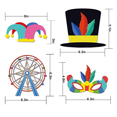 Circus Carnival Birthday Photo Booth Props Kit(24Pcs) Circus Carnival Party Favors with Long Paper Sticks