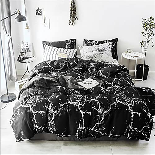 KAREVER Bedding Set - Full Black Marble 3 Pcs Comforter Set - Includes 1 Comforter, 2 Pillow Covers Cotton, Soft, Breathable, Luxurious, Unisex, All Seasons, Machine Wash - color: Black Marble, size: Full