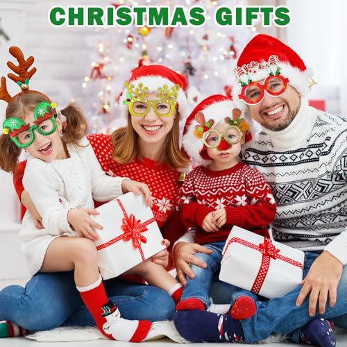 Leetous Christmas Glitter Glasses 6 Pack, Xmas Eyeglasses Frame Party Gifts Accessories - One Size Fits All, Holiday Party Favors Supplies Game Prizes, Christmas Decorations Photo Props for Costume - style: 6 PCS