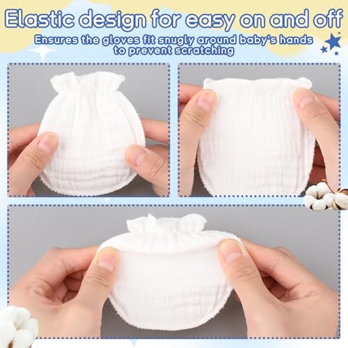 Newborn Baby Muslin Mittens 0-6 Months No Scratch Elastic Wrist Soft Breathable Gloves Bulk Cotton for Infant - color: White