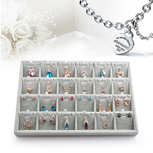 Oirlv Velvet Jewelry Tray 24 Grid liner Pendant Earrings Organizer Storage Trays Showcase Display Jewelry Holder - size: 24 Grid Pendant Tray