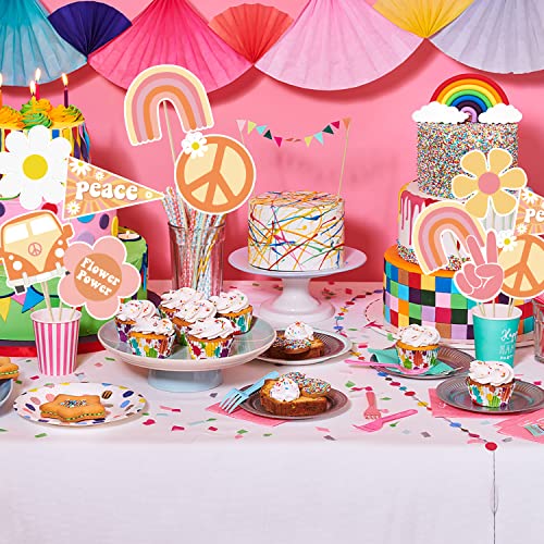 30Pcs Groovy Retro Hippie Boho Party Centerpieces for Tables Toppers Rainbow Butterfly Daisy Flower Birthday Decoration Star Groovy 60's Party Supplies Favors for Girls Baby Shower Photo Props
