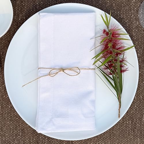 Hausattire Reusable Napkins Cloth Washable 100% Cotton 18x18 Inch Dinner Table Napkins for Home Banquet Party BBQ Wedding |Set of 12 Cloth Napkin Mother's Day Kitchen Gifts|White - color: White, size: 18x18