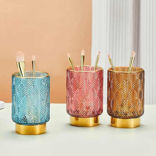 Makeup Brush Holder Organizer,Toothbrush Holders,Desk Pen Pencil Holder,Multifunctional Vintage Glass Brush Cup(A42-3-US) - color: Blue