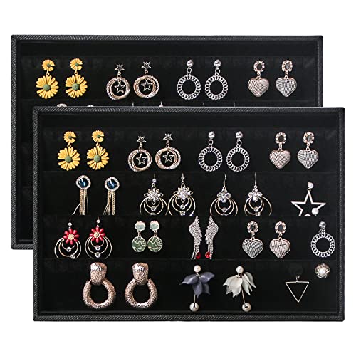 Julysky 2 Pcs/set Stackable Jewelry Organizer Trays,Earrings Tray+Earrings Tray, Jewelry Displays for Selling,Black - size: Earrings Tray + Earrings Tray