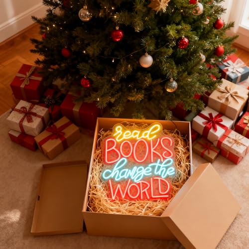 Neon Sign for Wall Decor Light Up Letters Led Sign Birthday Party Gifts Led Decorative Night Signs Reading Room Decor for Coffee Bookstore Library Student Dorm (Read Books Change the World) - color: change