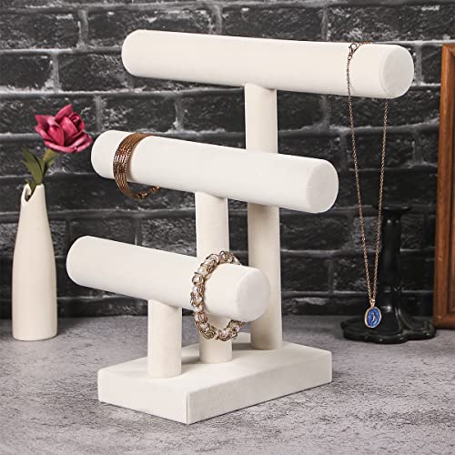 Pangkeep 3 Tier Bracelet Holder,Bracelet Displays for Selling,Jewelry Display Stand for Bangles Necklaces Hair ties Scrunchies Watches (Beige) - color: Beige
