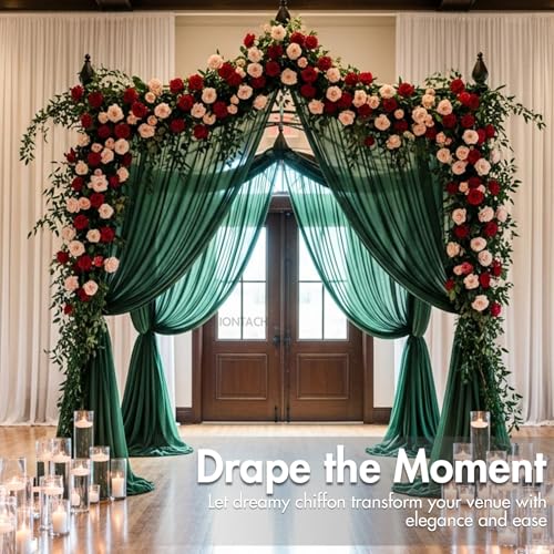 60" Chiffon Fabric by The Yard Pre-Cut Sheer Fabric for Wedding Arch Draping Fabric Swag Curtain Scarf Party Backdrop Decoration Ceiling Decor (Hunter Green, 5 Yards) - color: Hunter Green, size: 5 Yards