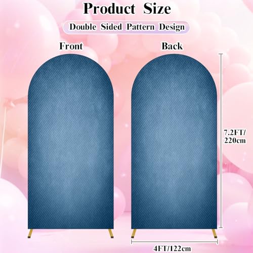 7.2FT Wedding Arch Backdrop Cover Blue Jeans Fabric Texture Spandex Fitted Fabric Round Top Stretchy Stand Covers for Baby Shower Birthday Party Decoration - color: Color8, size: 7.2x4 FT