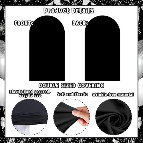 Set of 2 Arch Backdrop Covers Black(7.2Ft, 6Ft), 2-Sided Spandex Fitted Round Top Chiara Arch Backdrop Stand Covers for Baby Shower Wedding Birthday Party Supplies (Only Cover) - color: Black, size: 7.2FT/6FT