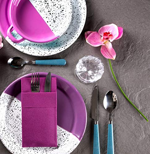 Moyes Home Purple Disposable Dinner Napkins with Pocket - Linen-Feel Pre-Folded Cloth-Like Paper Napkins for Silverware, Weddings, Dinner Parties, 16x16 in, Pack of 50 - color: Purple