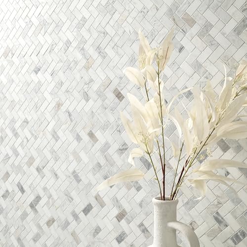 MSI Arabescato Venato White 1 in. x 2 in. Herringbone Honed Marble Mesh Mounted Mosaic Tile for Bathroom, Kitchen Backsplash, Accent Wall Tile, and Shower Wall Tile - color: Arabescato White, size: CASE