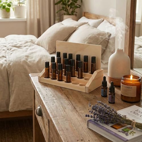 AceOrbit 3 Tier Wooden Essential Oil Organizer with Detachable DIY Board 5-20ml 18 Slots Essential Oils Racks Display Stand Roller Bottle Display Tabletop Storage for Nail Polish Fragrance Container
