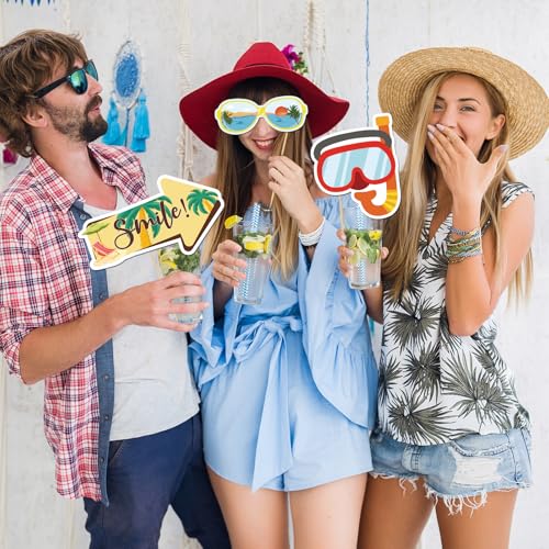 25 Pcs Summer Beach Photo Booth Props Kit, Hawaiian Luau Themed Selfie Decorations, Baby Shower, Wedding Birthday Aloha Party Photography Supplies
