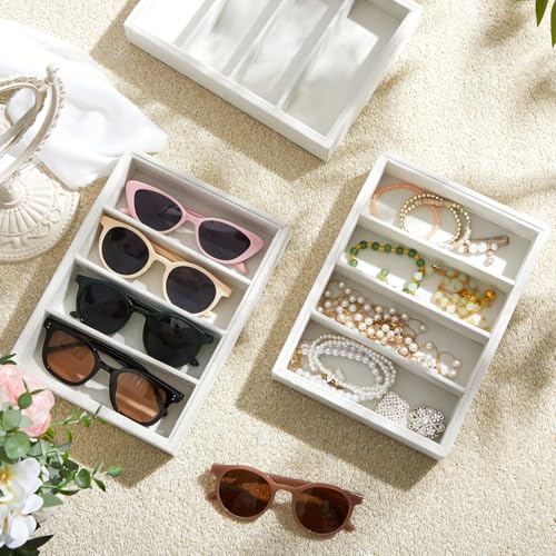 Amylove 4 Pcs Beige Sunglass Organizer Trays 4 Grids Velvet Glasses Holder Jewelry Display Organizer Eyeglasses Storage Box Drawer - color: Beige, size: 4 Grids
