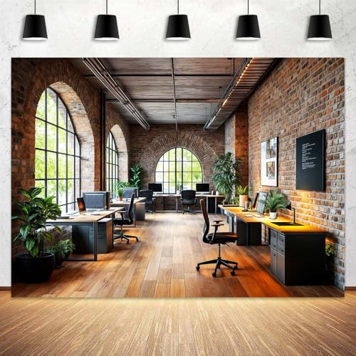 15 x 10 ft Office Backdrop for Video Conference Retro Business Interior Interior Brick Wall Photography Background Virtual Home Office Photoshoot Portrait Photo Studio Props - color: Brown, size: 15X10FT