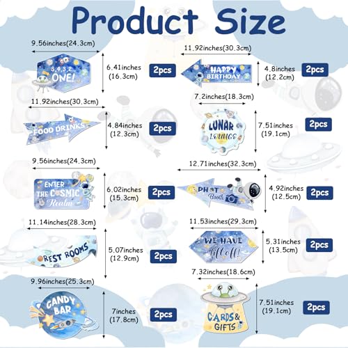 20PCS Outer Space Party Decorations Signs Sapceship Rocket Astronaut Directional Signs Blue Solar System Cutouts Yard Outdoor Wall Road Sign for Outer Space Birthday Baby Shower Decors Party Supplies Photo Props - style: Outer Space