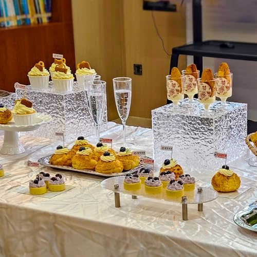 Buffet Risers, Food Display Risers for Party, White Acrylic Risers Display Stand for Buffet Table, Catering Displays for Dessert, Cube Box Nesting Riser with Hollow Bottoms (5"x6"x7"x8"x9"x10" 6PCS Water Ripple) - color: 5"x6"x7"x8"x9"x10" 6PCS Water Ripp
