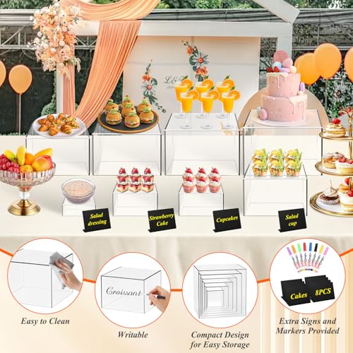 8 Pcs Clear Acrylic Buffet Risers with Mini Sign and Maker,Buffet Risers and Stands Clear Food Display Risers for Buffet Table Party Catering Dessert Cupcake Collectibles (8" 7" 6" 5" 5" 4" 4" 3") - color: Size: 8" 7" 6" 5" 5" 4" 4" 3"