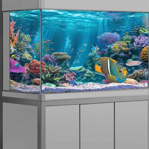 iTapnoom Ocean Floor Aquarium Background, Underwater Tropical Fish Coral Reef Aquatic Nature Plant Fish Tank Backdrop Decor, Polyester Fabric with 6 EVA Double-Sided Tapes 36x18 inches/90x45cm - color: Blue, size: 36"L x 18"W