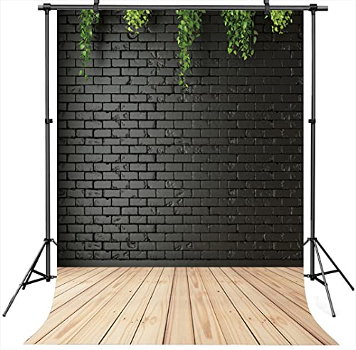 Black 5X7FT Vinyl Photography Backdrop with Wood Floor Design for Christmas, Wedding, Birthday - size: 5x7ft
